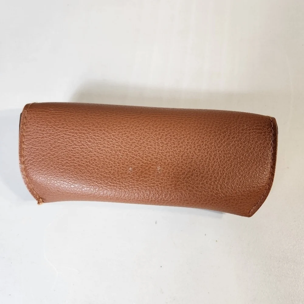 Ray-Ban Brown Pebbled Leather Glasses Case Semi-Soft Flip Top